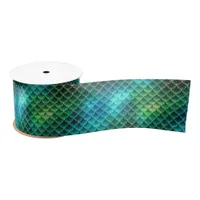 Mermaid Scales Pattern Green ID600 Satin Ribbon