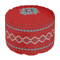 Southwest Mesas Red & Turquoise Round Pouf