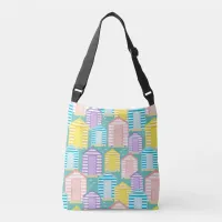 Cute Pastel Striped Beach Hut Patterned Crossbody Bag