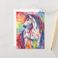 Adorable Watercolor Unicorn Postcard