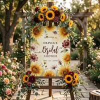 Watercolor Sunflower Burgundy Fall Bridal Shower  Foam Board