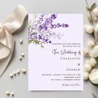 Lavender watercolored florals violet wedding  invitation