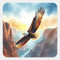Eagle Soaring over Canyon Square Sticker
