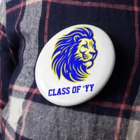 Lion Mascot Blue Yellow and White Spirit Button