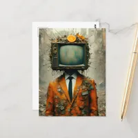 Vintage man With a TV on His Head Decay of Society Postcard