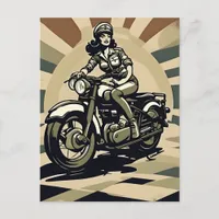 Retro Motorcycle Pinup Woman Postcard