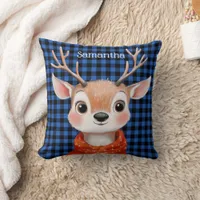 Cute Reindeer Christmas Buffalo Check Throw Pillow