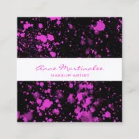 Purple Paint Splatter on Black Square Business Car Square Business Card