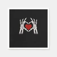 Skeleton Hands Form A Heart With Red Heart Bright  Napkins