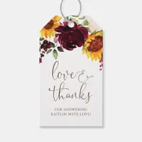 Sunflower and Roses Burgundy Bridal Shower Favor Gift Tags