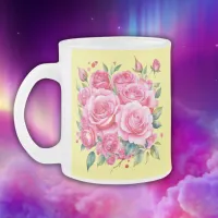 Monogrammed Name Pink Roses | Frosted Glass Coffee Mug