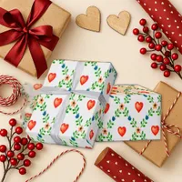 Vintage Red Heart Floral Cross-Stitch  Wrapping Paper