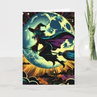 A Witch and a Full Moon Halloween  Card