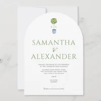 Lemon Blue Mediteranean Garden Green Wedding Invitation