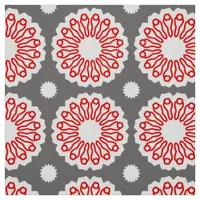 Retro Grey Red & White Ethnic Geometric Pattern Fabric
