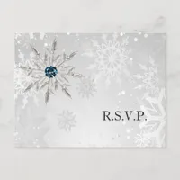 silver aqua snowflakes winter wedding rsvp invitation postcard