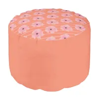 Pink Flowers And Stripes Round Pouf