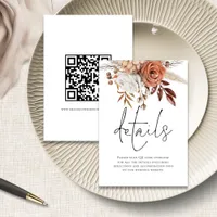 Terracotta Floral Script QR Code Wedding Details Enclosure Card