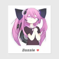 Sweet Purple and Black Anime Girl with Cat Ears Sticker