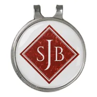 Elegant Red Marble Diamond Monogram Golf Hat Clip