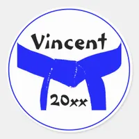 Martial Arts Light Blue Belt Classic Round Sticker