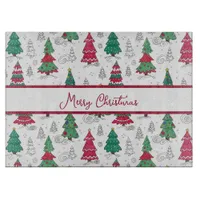 Quirky Whimsical Decorated Christmas Trees Doodles Cutting Board