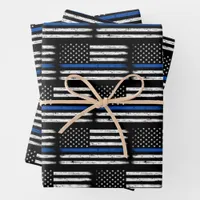 Grunge Thin Blue Line Police Officer Retirement Wrapping Paper Sheets