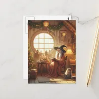 Yule Cat and Witch In Their Den Postcard