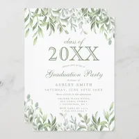 Botanical Watercolor Greenery Leaves Graduation Invitation