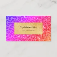 Leopard pink purple golden sparkle glam girly business card