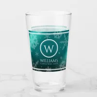 Festive Light Blue Foil Snowflakes Monogram Name Glass