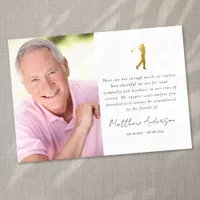 Gold Golfer Photo Sympathy Funeral Thank You Card