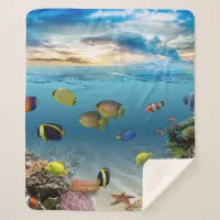 Ocean Underwater Coral Reef Tropical Fish Sherpa Blanket