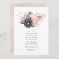 Blush and Charcoal Floral Celebration of Life Invitation