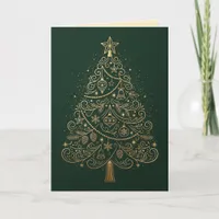 Merry Christmas Faux Gold Embossed Tree Card