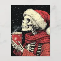 Santa Skeleton With a Hot Chocolate Postcard