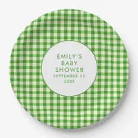 Locally Grown Green Gingham Name Baby Shower  Paper Plates