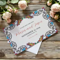 Mexican Fiesta Colorful Flowers Botanical Wedding Save The Date