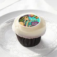 Retro Pop Art Pinup Woman Personalized Birthday   Edible Frosting Rounds