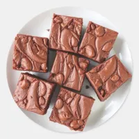 Plate of Homemade Brownies Realistic Food Classic Round Sticker