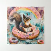 Squirrel on Floating Glazed Donut Funny Sweet Tapestry