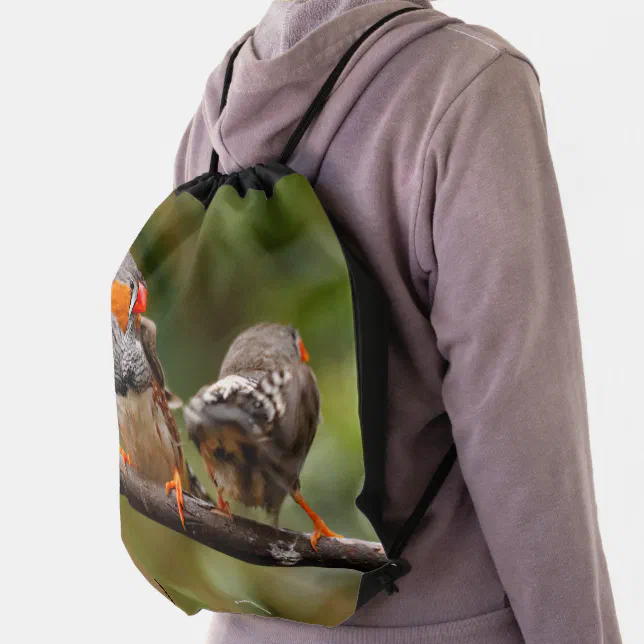 A Cheeky Pair of Zebra Finches Songbirds Drawstring Bag