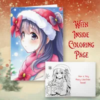 Personalized Anime Girl Coloring Page Christmas Card