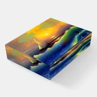 Ocean Waves, Sailboat and Sunset Reflection Paperweight