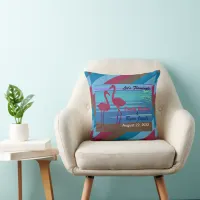 Wedding Party Let's Flamingle Bird Beach at Dusk Throw Pillow