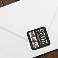 Bold Typography 3 photos Black 2025 Graduation  Square Sticker