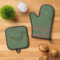 Southwest Roadrunner Sagebrush Green Oven Mitt & Pot Holder Set