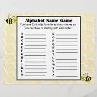 Alphabet Name Game and Baby Shower Bingo Game Flyer