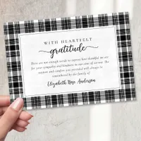 Black White Plaid Sympathy Funeral Thank You Card