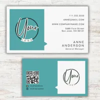 Custom Simple Logo Qr Code Corporation Turquise Business Card